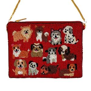 Beaded Dog Pattern Crossbody Clutch - Red